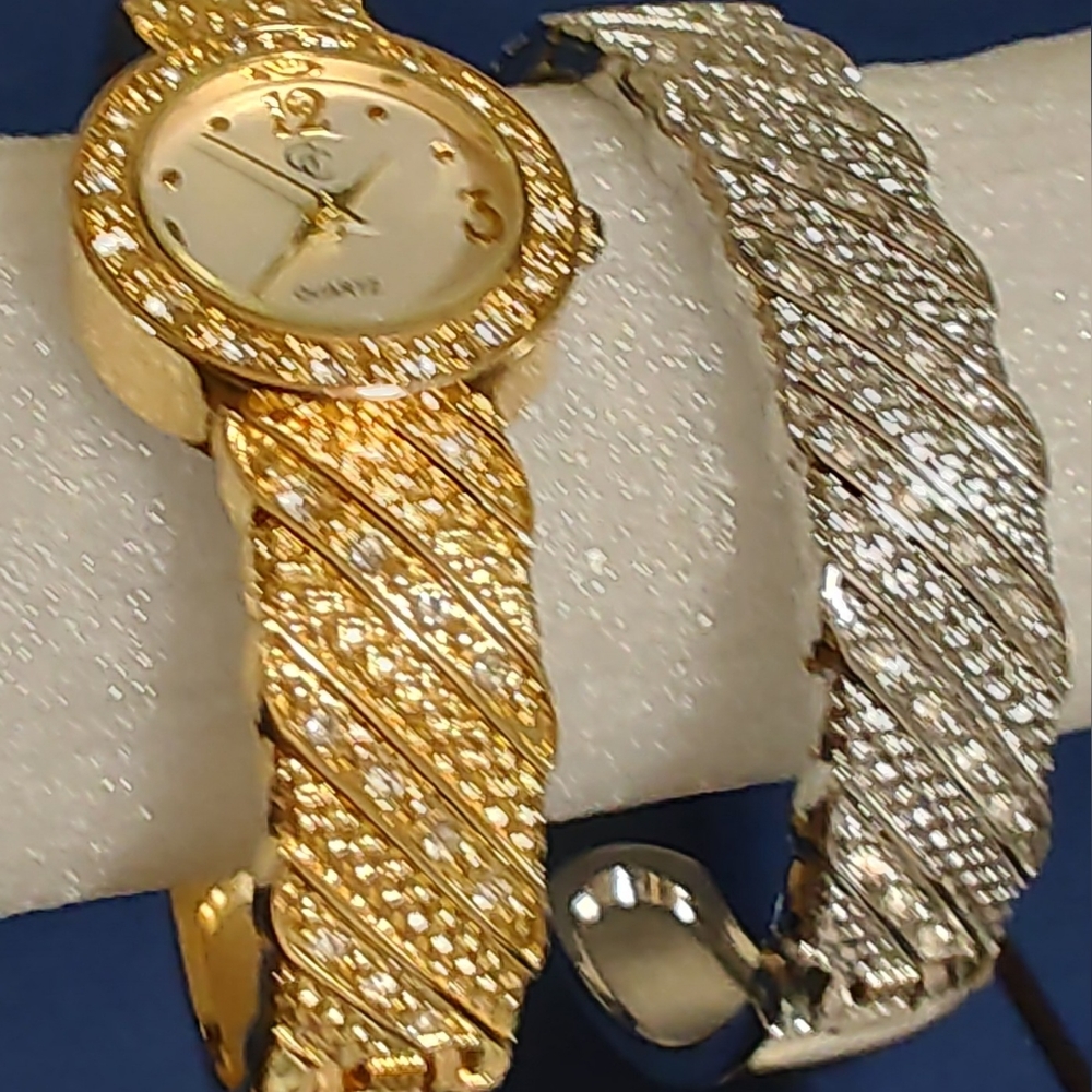 Gold Coast Hinged Band Watch, 7-7 1/2" And Bangle Bracelet